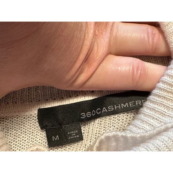 360 Cashmere Women's Long Sleve Turtle Neck Cashmere Sweater Cream White SZ M - Picture 11 of 12
